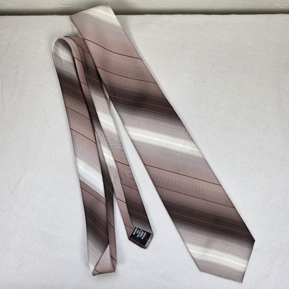 Vintage Jacques Corbeau Men’s Neck Tie – Brown Tan Striped – 1970s/80s Polyester - Picture 7 of 8